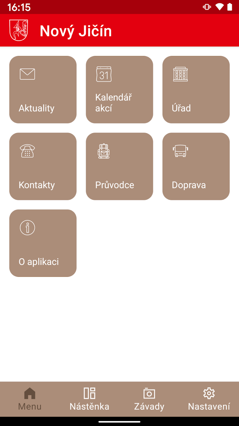 Úvodní obrazovka aplikace Nový Jičín v mobilu