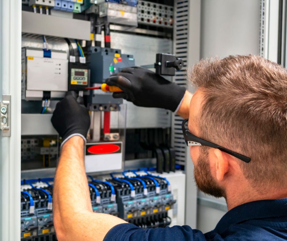 Muž spravující elektrické pojistky