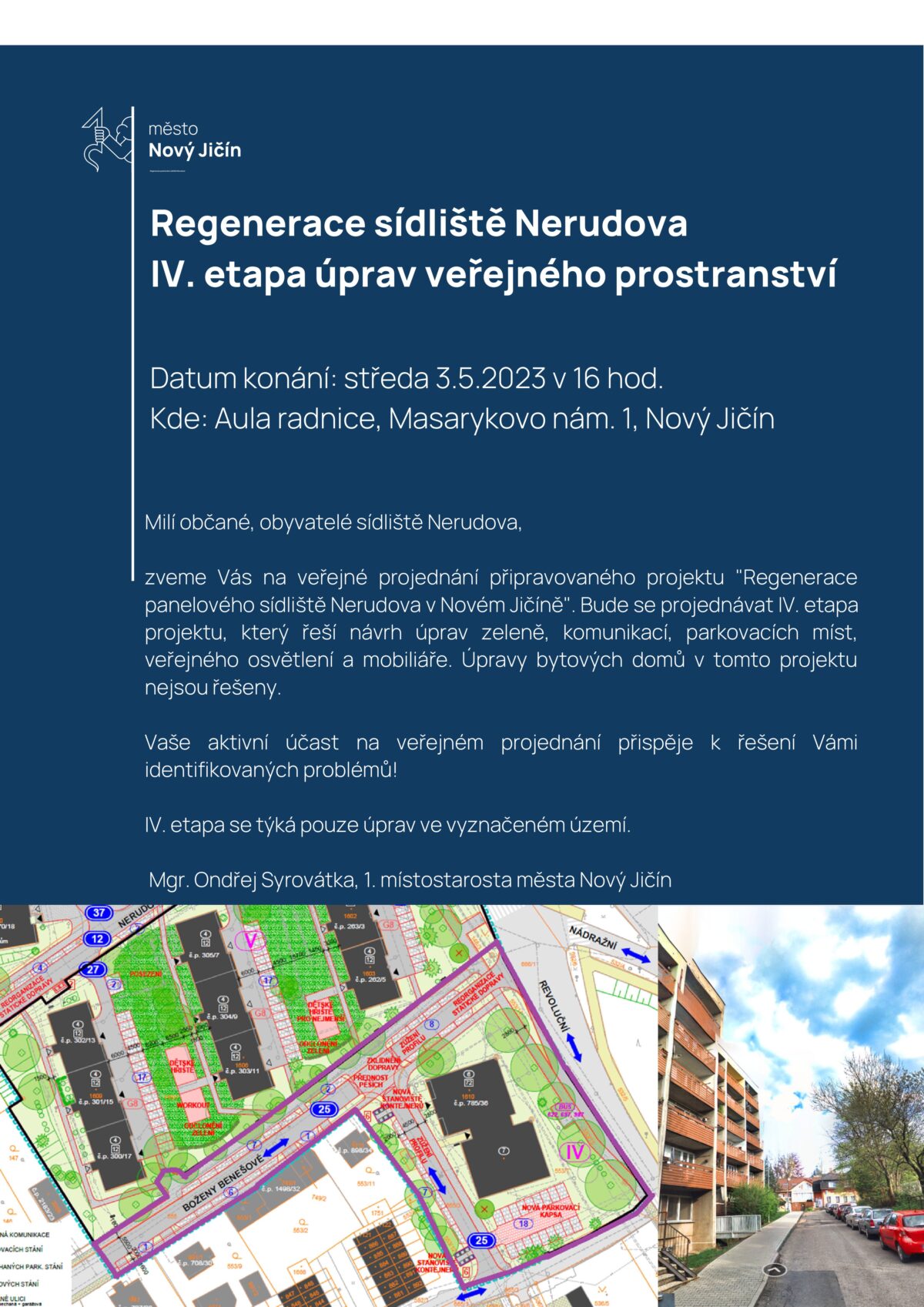 Plakát k projednávání Regenerace sídliště Nerudova