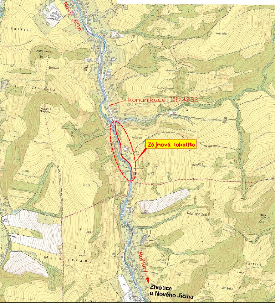 mapka Žiliny s vyznačeným úsek pro stavbu