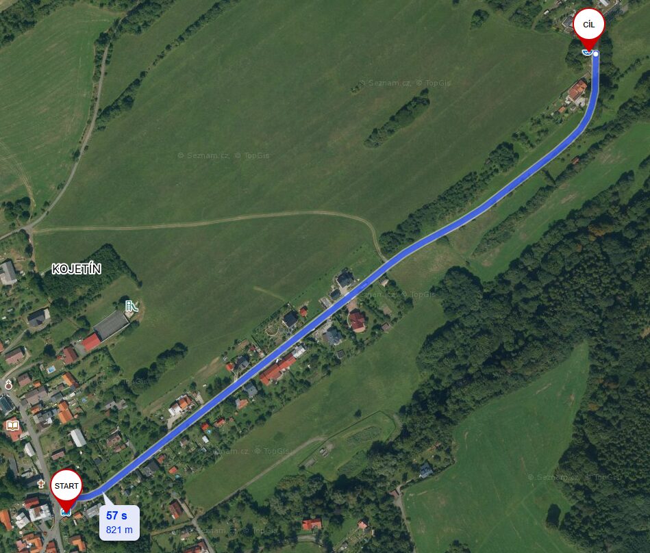 Mapa Kojetína s vyznačeným úsekem komunikace, který se bude opravovat