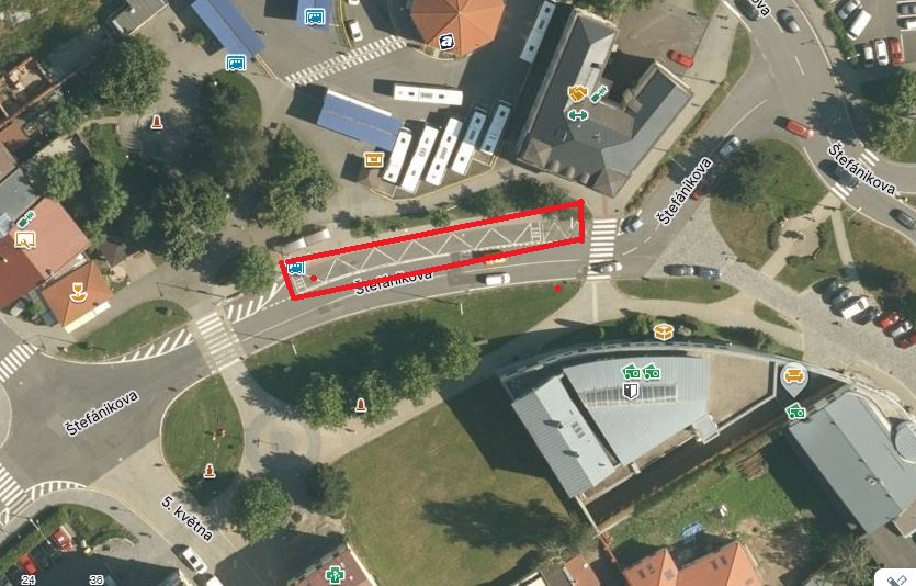 mapka s vyznačeným zálivem na Štefánikově ulici, který se bude opravovat